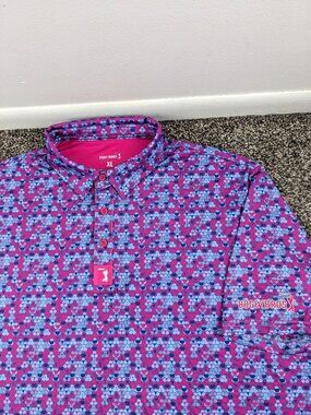 Bogey Bros Polo Shirt Performance All Over Butt Cheeks Print Pink Blue Mens XL
